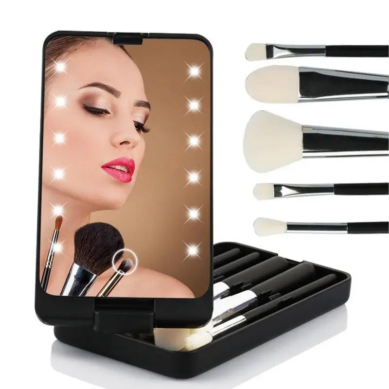 Travel Makeup Brush Set with LED light