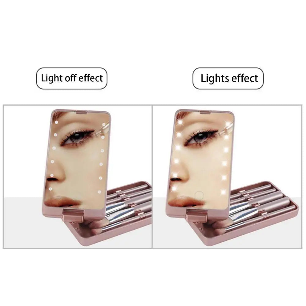 Travel Makeup Brush Set with LED light