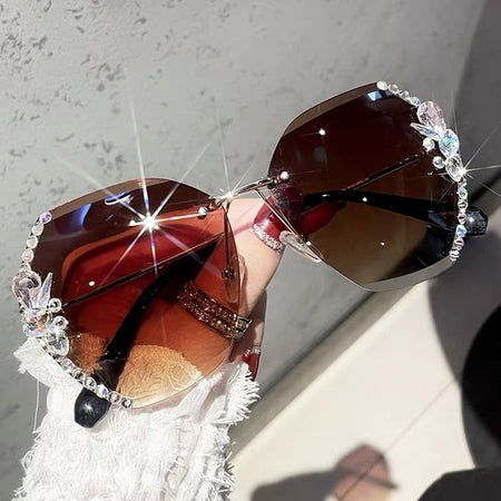 Fashion Brand Design Vintage Rimless Rhinestone Sunglasses