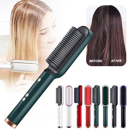 Hair Straightener Brush-Hair Straightening Iron With Built-in Comb