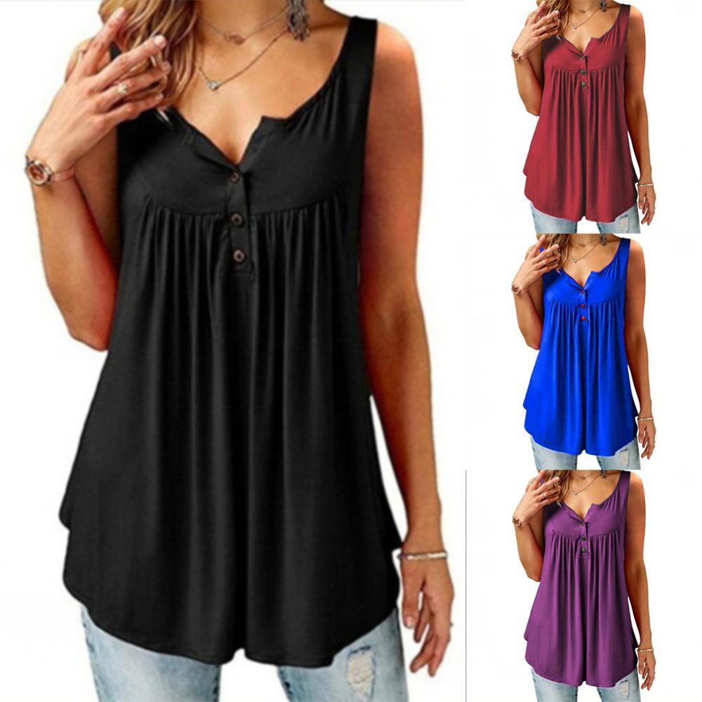 Comfy Loose Button Sleeveless Tank Top For Women